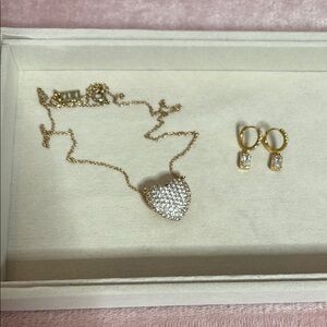 XIXI Gold and Silver Heart Pendant Necklace and Earring Set